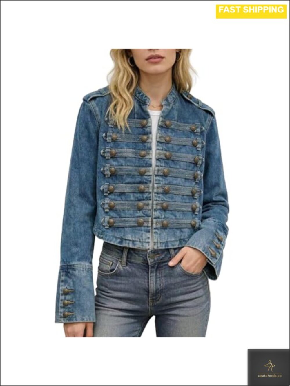 Women's Military Denim Jacket Steampunk Gothic Double Breasted Coat